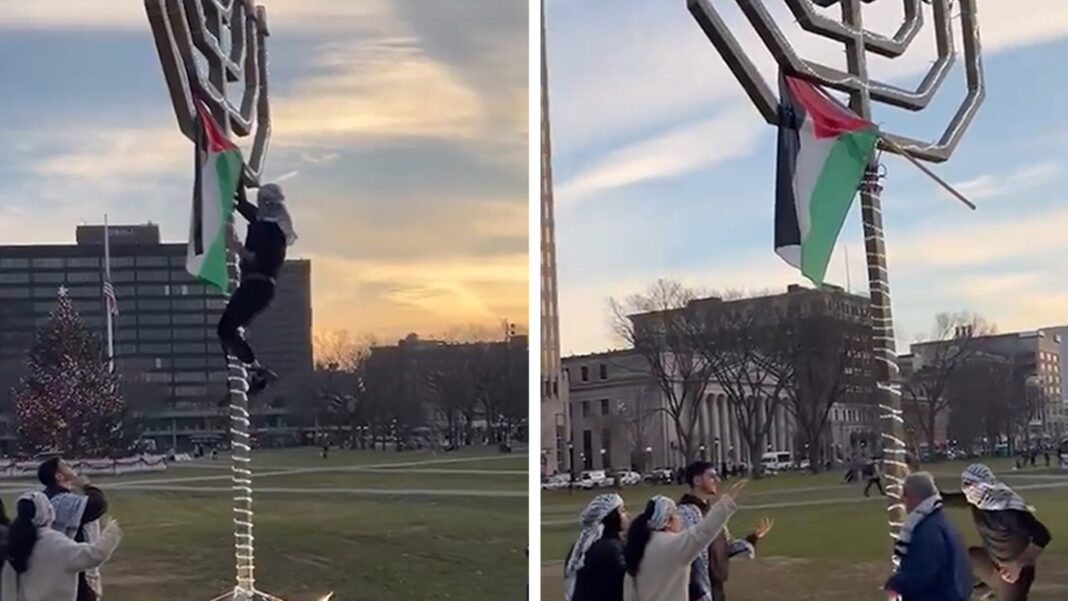 Yale Student’s Bold Action: Scaling Menorah and Planting Palestinian Flag