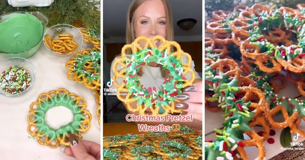 Create Super Festive No-Bake Christmas Pretzel Wreaths with This Easy Recipe