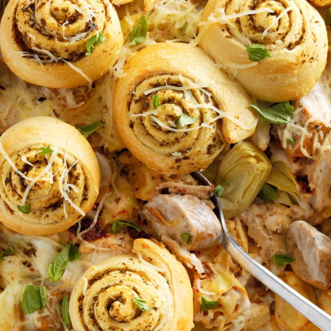 Delicious Chicken and Sausage Tortellini Alfredo Casserole