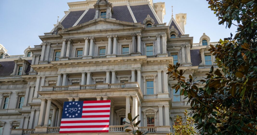 Trump proposes covering executive office building’s stone facade with white paint